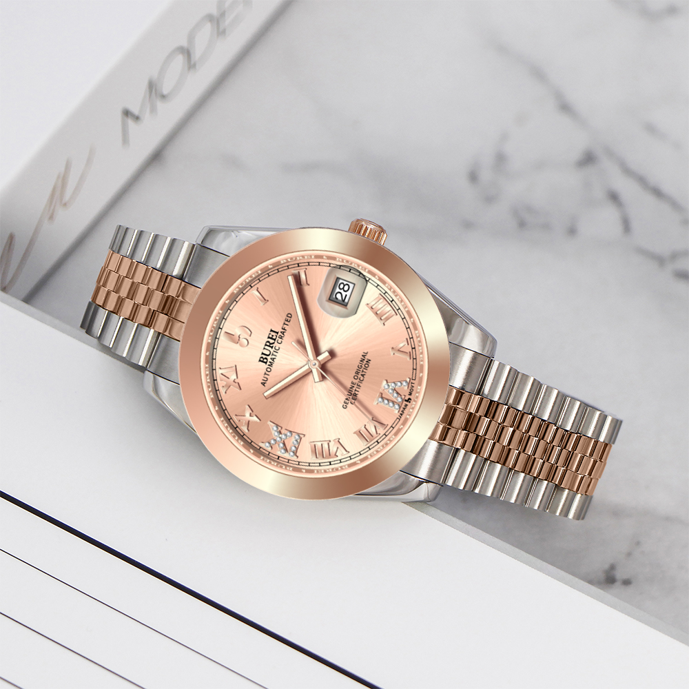 BUREI Luxury Automatic Watch 36mm, Fashion Waterproof Mechanical Watch, Adjustable Stainless Steel Two Tone Strap
