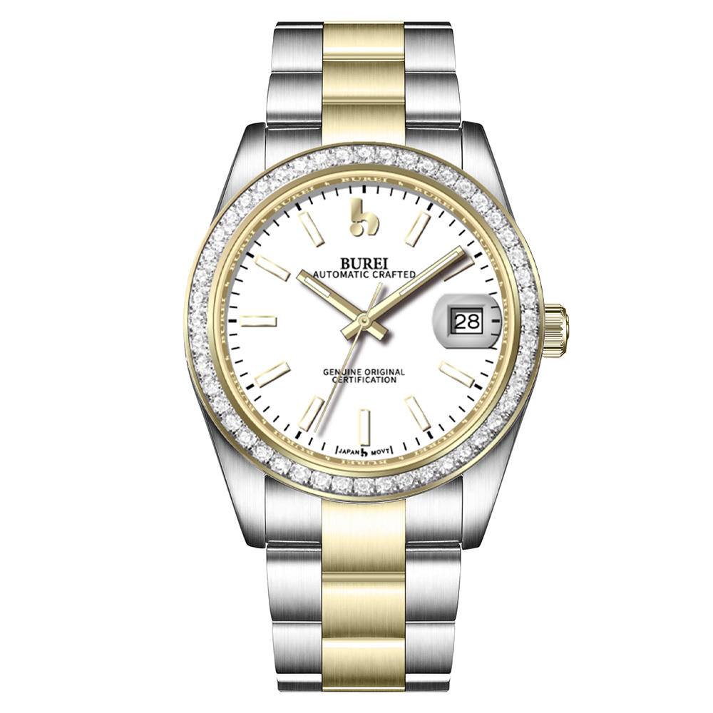 BUREI Luxury Automatic Watch 36mm, Fashion Waterproof Mechanical Watch, Adjustable Stainless Steel Two Tone Strap