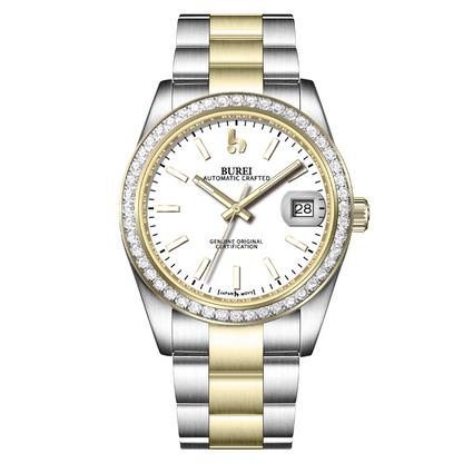 BUREI Luxury Automatic Watch 36mm, Fashion Waterproof Mechanical Watch, Adjustable Stainless Steel Two Tone Strap