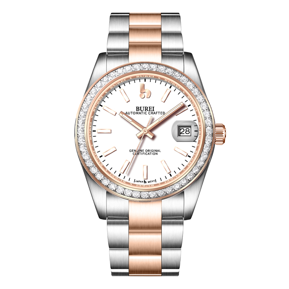 BUREI Luxury Automatic Watch 36mm, Fashion Waterproof Mechanical Watch, Adjustable Stainless Steel Two Tone Strap