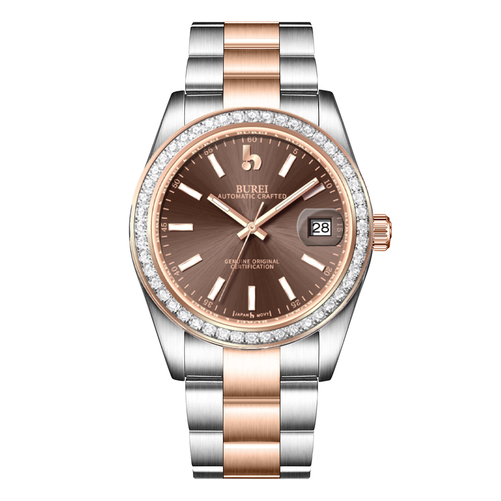 BUREI Luxury Automatic Watch 36mm, Fashion Waterproof Mechanical Watch, Adjustable Stainless Steel Two Tone Strap