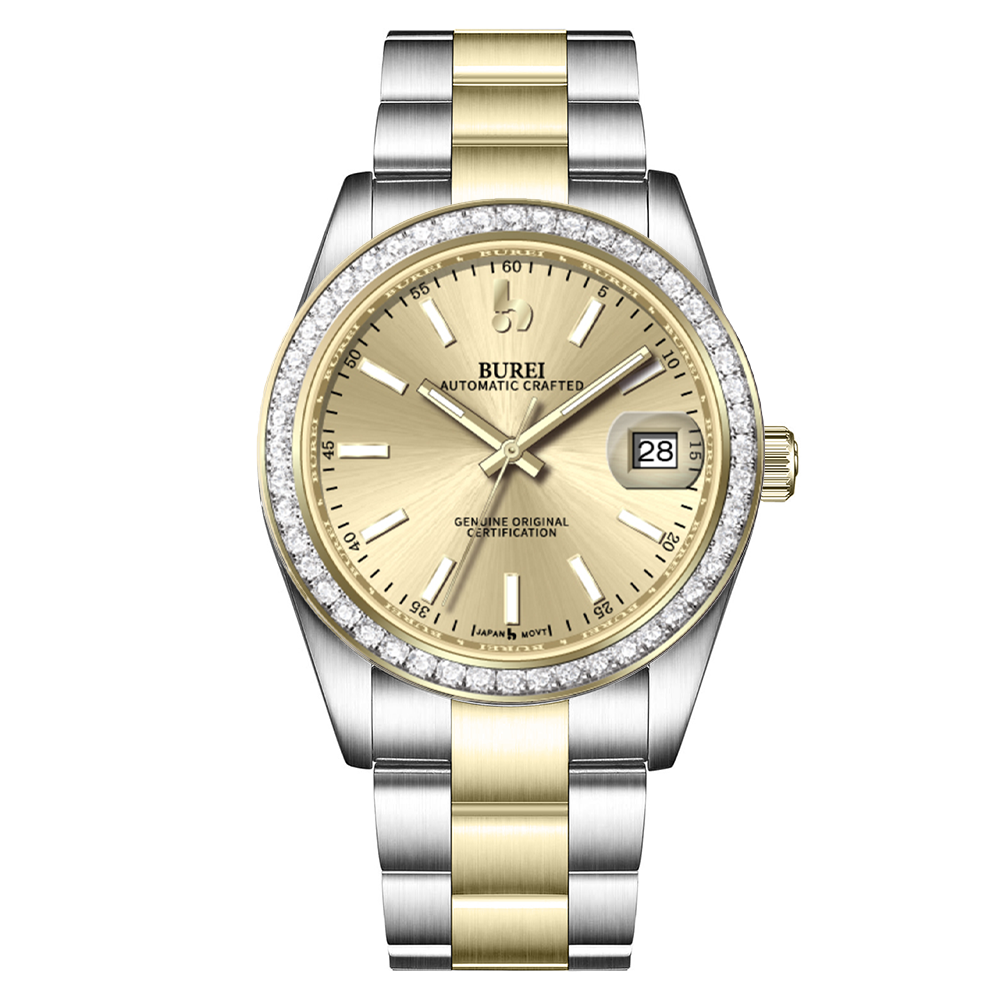 BUREI Luxury Automatic Watch 36mm, Fashion Waterproof Mechanical Watch, Adjustable Stainless Steel Two Tone Strap
