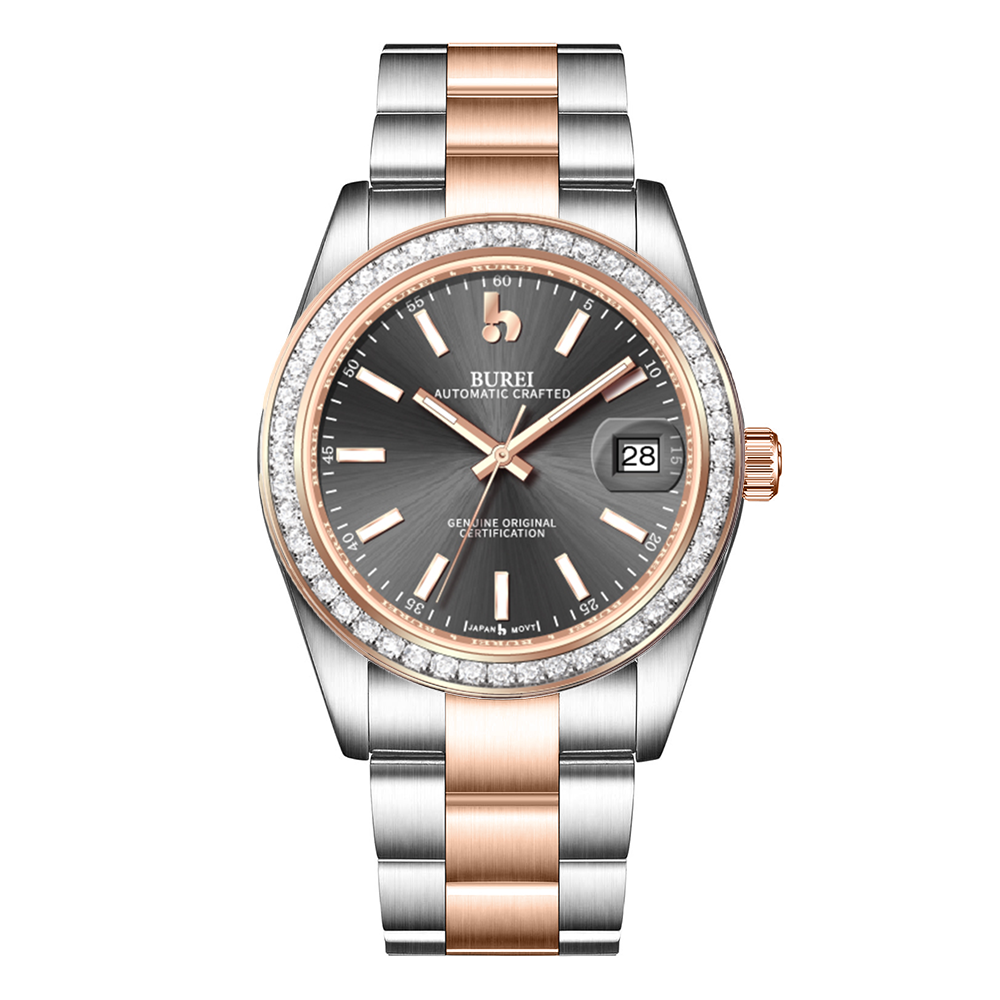 BUREI Luxury Automatic Watch 36mm, Fashion Waterproof Mechanical Watch, Adjustable Stainless Steel Two Tone Strap