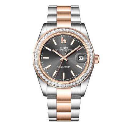 BUREI Luxury Automatic Watch 36mm, Fashion Waterproof Mechanical Watch, Adjustable Stainless Steel Two Tone Strap