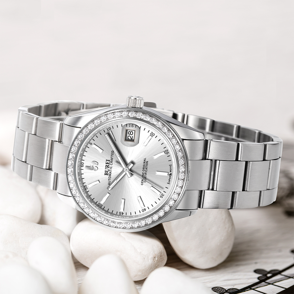 BUREI Luxury Automatic Watch 36mm, Fashion Waterproof Mechanical Watch, Adjustable Stainless Steel Two Tone Strap
