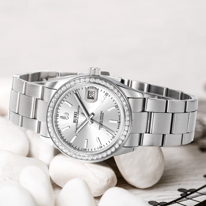 BUREI Luxury Automatic Watch 36mm, Fashion Waterproof Mechanical Watch, Adjustable Stainless Steel Two Tone Strap
