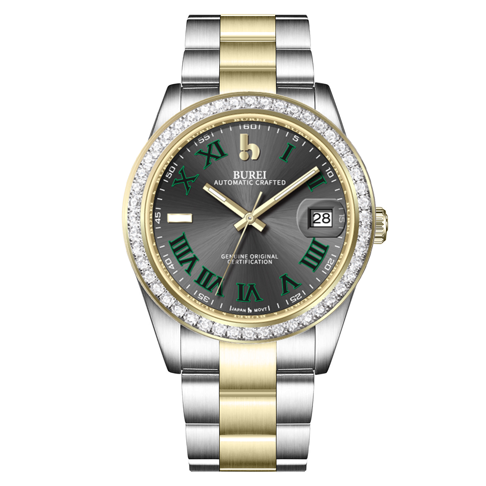 BUREI Luxury Automatic Watch 36mm, Fashion Waterproof Mechanical Watch, Adjustable Stainless Steel Two Tone Strap