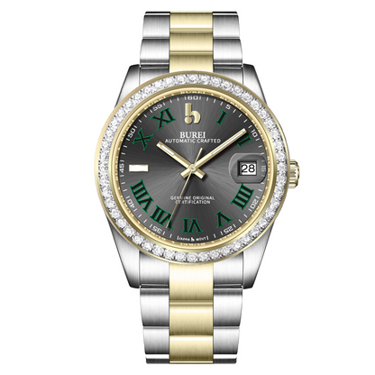 BUREI Luxury Automatic Watch 36mm, Fashion Waterproof Mechanical Watch, Adjustable Stainless Steel Two Tone Strap