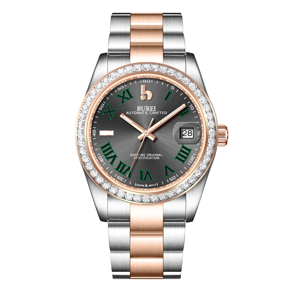 BUREI Luxury Automatic Watch 36mm, Fashion Waterproof Mechanical Watch, Adjustable Stainless Steel Two Tone Strap