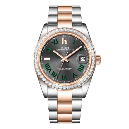 BUREI Luxury Automatic Watch 36mm, Fashion Waterproof Mechanical Watch, Adjustable Stainless Steel Two Tone Strap