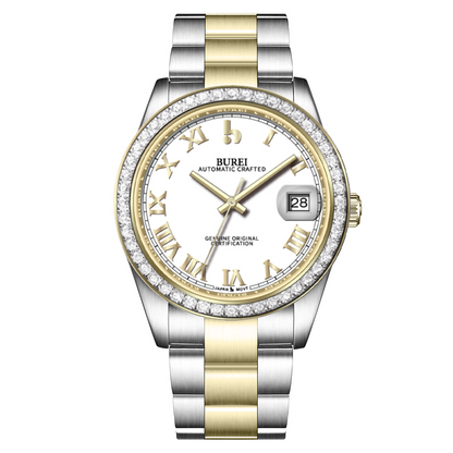 BUREI Luxury Automatic Watch 36mm, Fashion Waterproof Mechanical Watch, Adjustable Stainless Steel Two Tone Strap