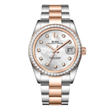 BUREI Luxury Automatic Watch 36mm, Fashion Waterproof Mechanical Watch, Adjustable Stainless Steel Two Tone Strap