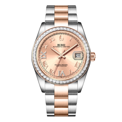 BUREI Luxury Automatic Watch 36mm, Fashion Waterproof Mechanical Watch, Adjustable Stainless Steel Two Tone Strap
