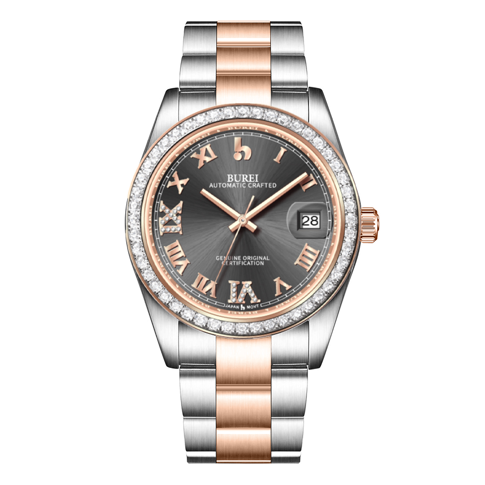 BUREI Luxury Automatic Watch 36mm, Fashion Waterproof Mechanical Watch, Adjustable Stainless Steel Two Tone Strap