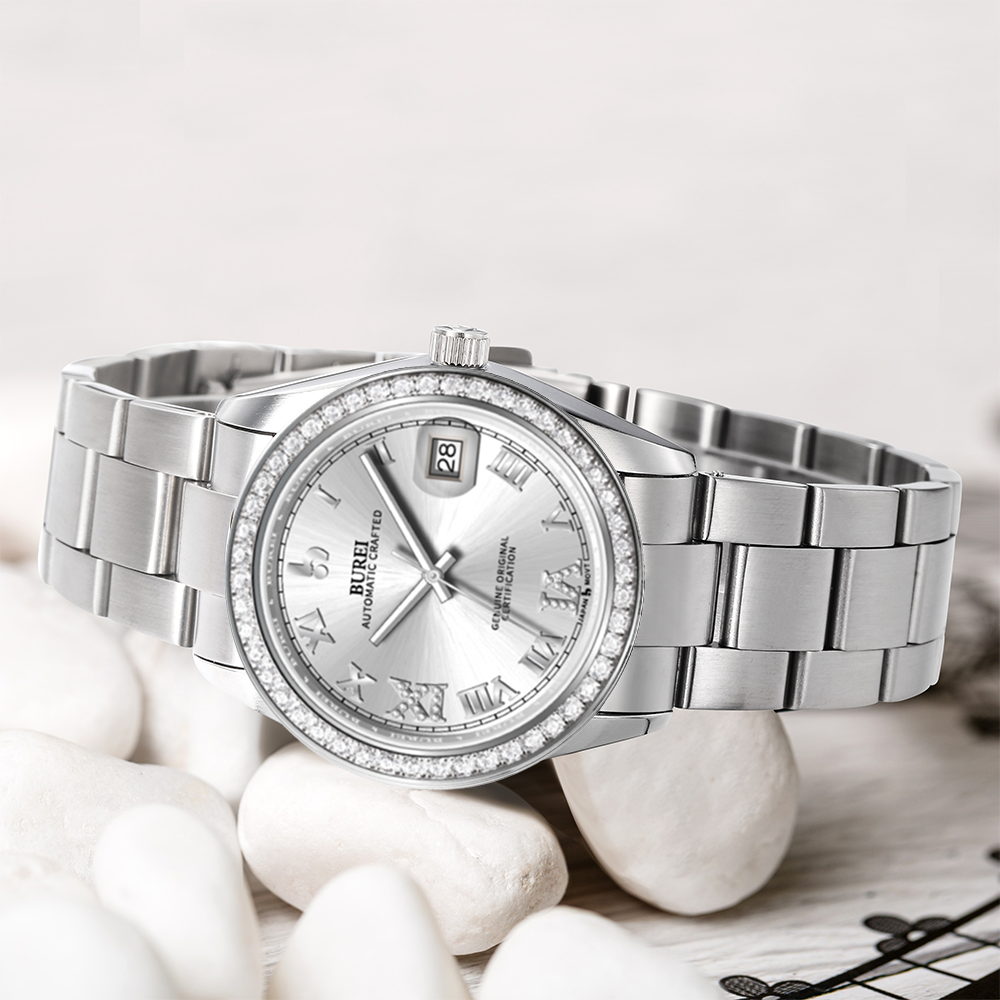 BUREI Luxury Automatic Watch 36mm, Fashion Waterproof Mechanical Watch, Adjustable Stainless Steel Two Tone Strap