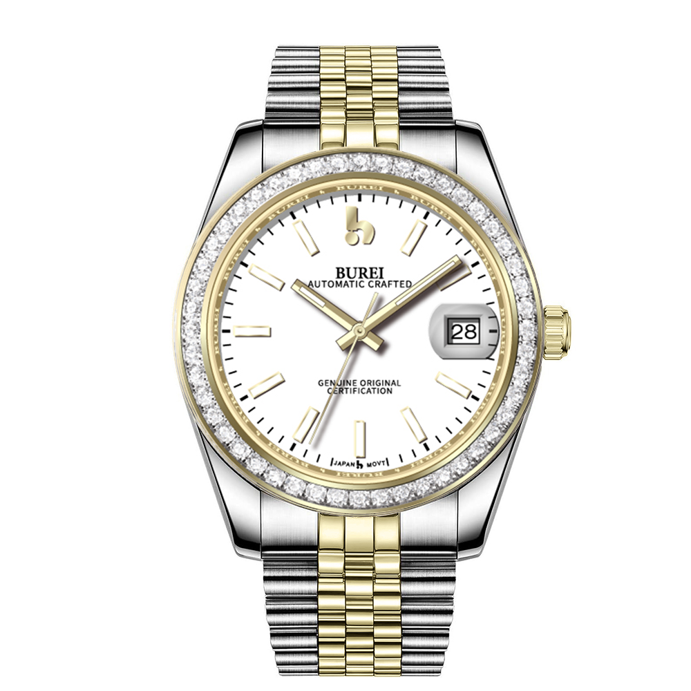 BUREI Luxury Automatic Watch 36mm, Fashion Waterproof Mechanical Watch, Adjustable Stainless Steel Two Tone Strap