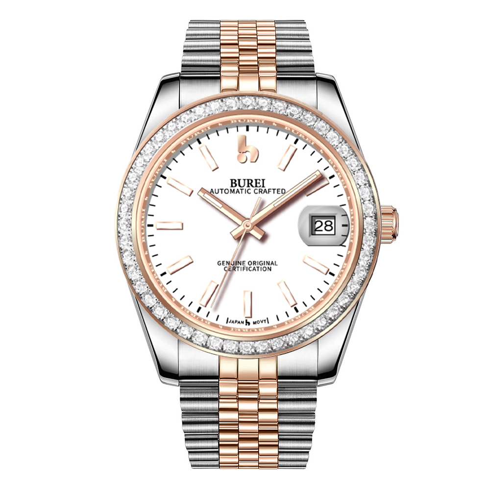 BUREI Luxury Automatic Watch 36mm, Fashion Waterproof Mechanical Watch, Adjustable Stainless Steel Two Tone Strap