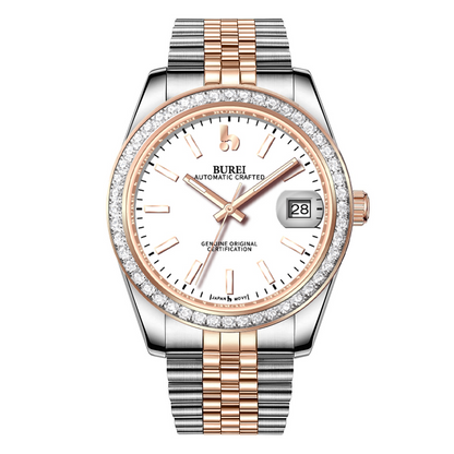 BUREI Luxury Automatic Watch 36mm, Fashion Waterproof Mechanical Watch, Adjustable Stainless Steel Two Tone Strap