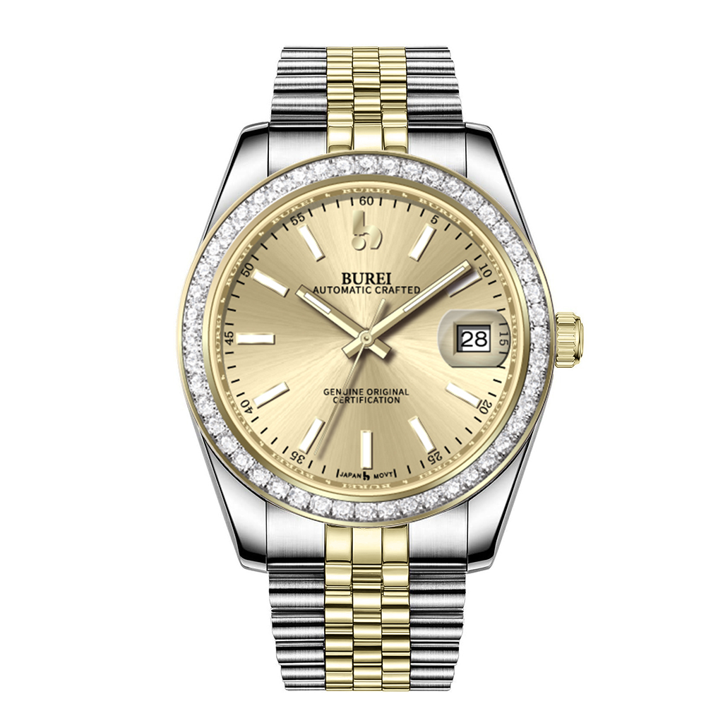 BUREI Luxury Automatic Watch 36mm, Fashion Waterproof Mechanical Watch, Adjustable Stainless Steel Two Tone Strap