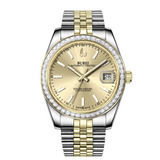 BUREI Luxury Automatic Watch 36mm, Fashion Waterproof Mechanical Watch, Adjustable Stainless Steel Two Tone Strap