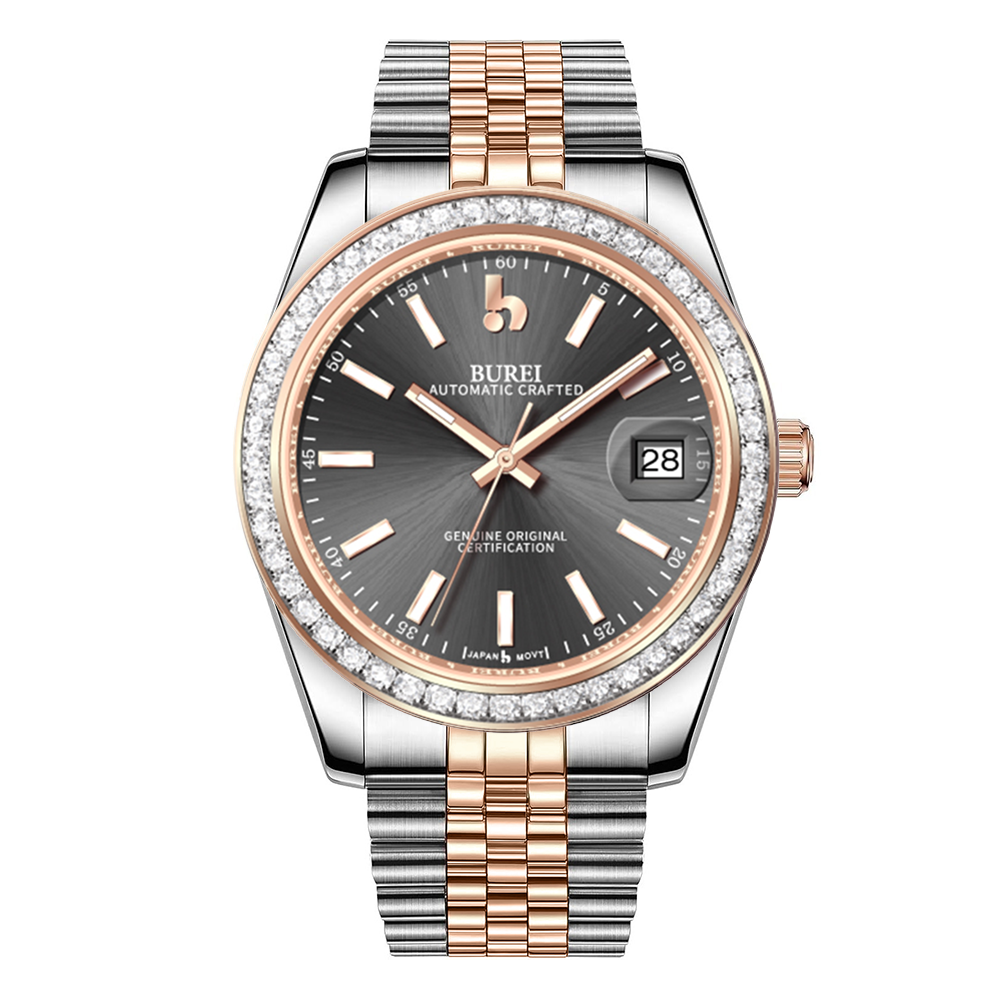 BUREI Luxury Automatic Watch 36mm, Fashion Waterproof Mechanical Watch, Adjustable Stainless Steel Two Tone Strap