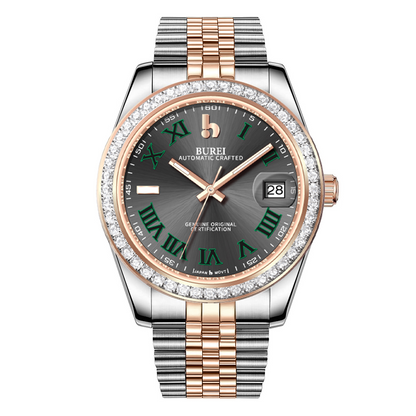 BUREI Luxury Automatic Watch 36mm, Fashion Waterproof Mechanical Watch, Adjustable Stainless Steel Two Tone Strap