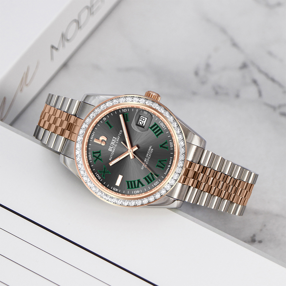BUREI Luxury Automatic Watch 36mm, Fashion Waterproof Mechanical Watch, Adjustable Stainless Steel Two Tone Strap