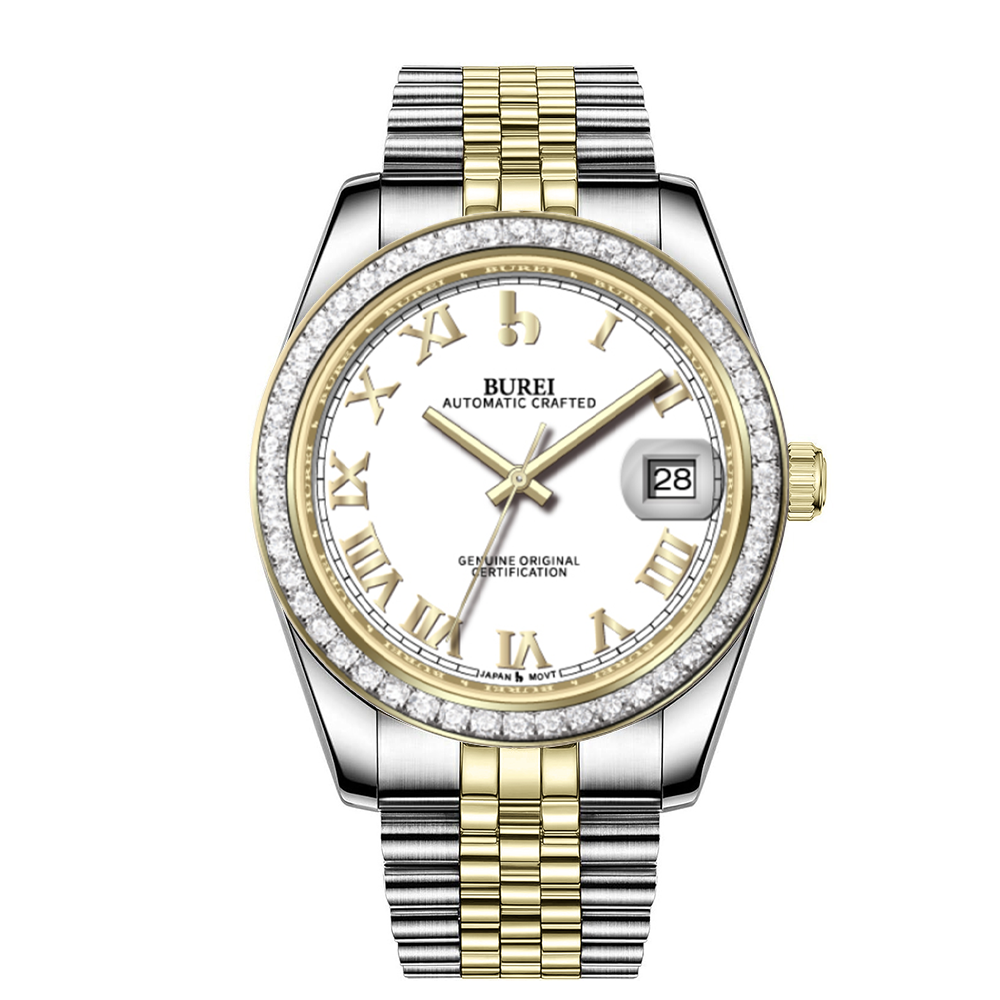BUREI Luxury Automatic Watch 36mm, Fashion Waterproof Mechanical Watch, Adjustable Stainless Steel Two Tone Strap