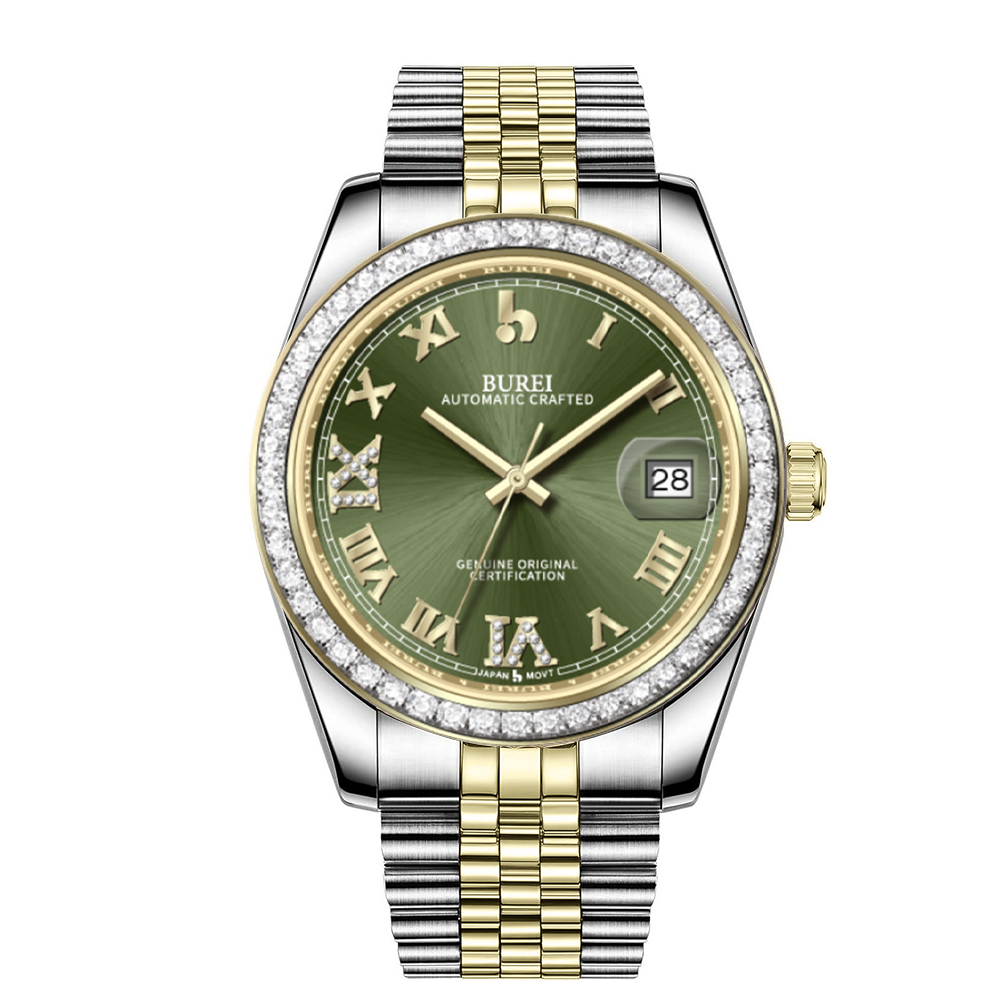BUREI Luxury Automatic Watch 36mm, Fashion Waterproof Mechanical Watch, Adjustable Stainless Steel Two Tone Strap