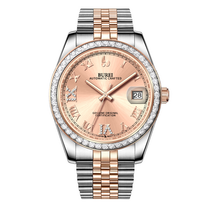 BUREI Luxury Automatic Watch 36mm, Fashion Waterproof Mechanical Watch, Adjustable Stainless Steel Two Tone Strap
