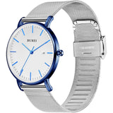 Men's Fashion Minimalist Wrist Watch Analog Blue Date with Silver Stainless Steel Mesh Band