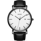 BUREI Men's Fashion Minimalist Wrist Watch Analog White Date with Brown Leather Band