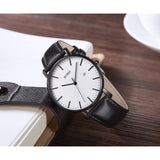 BUREI Men's Fashion Minimalist Wrist Watch Analog White Date with Brown Leather Band