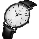 BUREI Men's Fashion Minimalist Wrist Watch Analog White Date with Brown Leather Band