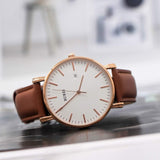 BUREI Men's Fashion Minimalist Wrist Watch Analog White Date with Brown Leather Band