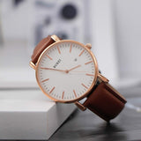 BUREI Men's Fashion Minimalist Wrist Watch Analog White Date with Brown Leather Band