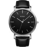 BUREI Men's Fashion Minimalist Wrist Watch Analog White Date with Brown Leather Band