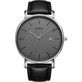 BUREI Men's Fashion Minimalist Wrist Watch Analog White Date with Brown Leather Band