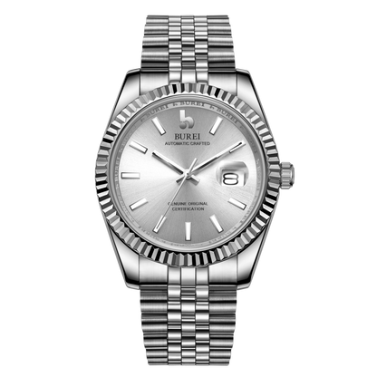 BUREI Men's Automatic Watch Analog Dial with Date Window Sapphire Crystal Stainless Steel Band and Case