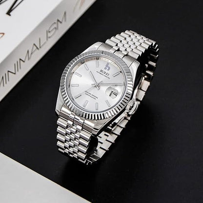 BUREI Men's Automatic Watch Analog Dial with Date Window Sapphire Crystal Stainless Steel Band and Case