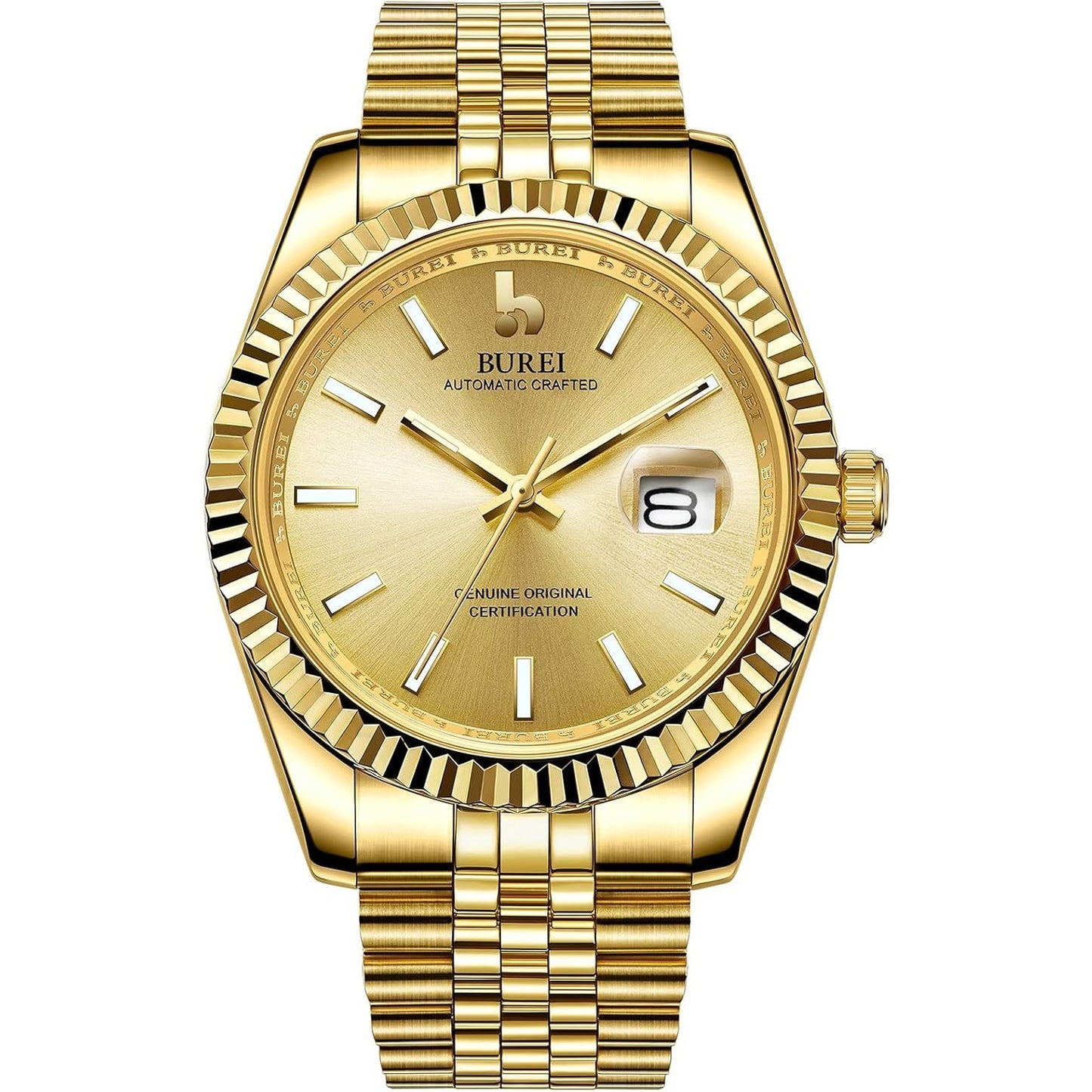 BUREI Men's Automatic Watch Analog Dial with Date Window Sapphire Crystal Stainless Steel Band and Case