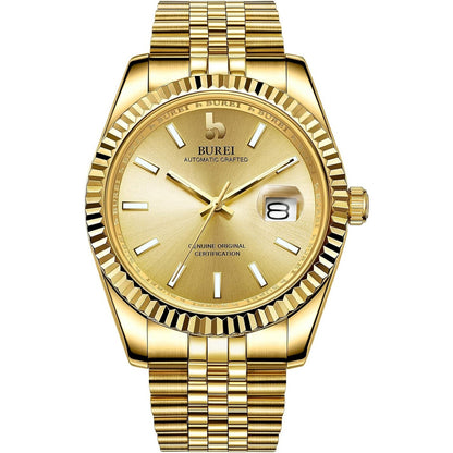 BUREI Men's Automatic Watch Analog Dial with Date Window Sapphire Crystal Stainless Steel Band and Case