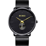 BUREI Men's Fashion Minimalist Wrist Quartz Watches with Stainless Steel Black Dial and Mesh Band