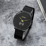 BUREI Men's Fashion Minimalist Wrist Quartz Watches with Stainless Steel Black Dial and Mesh Band