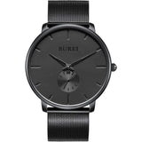 BUREI Men's Fashion Minimalist Wrist Quartz Watches with Stainless Steel Black Dial and Mesh Band