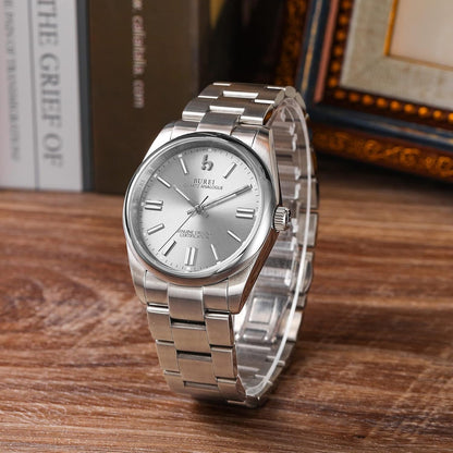 BUREI Men's Stainless Steel Fashion Watch Japan Movement Quartz Wristwatches for Men 41mm Luxury Round Watch
