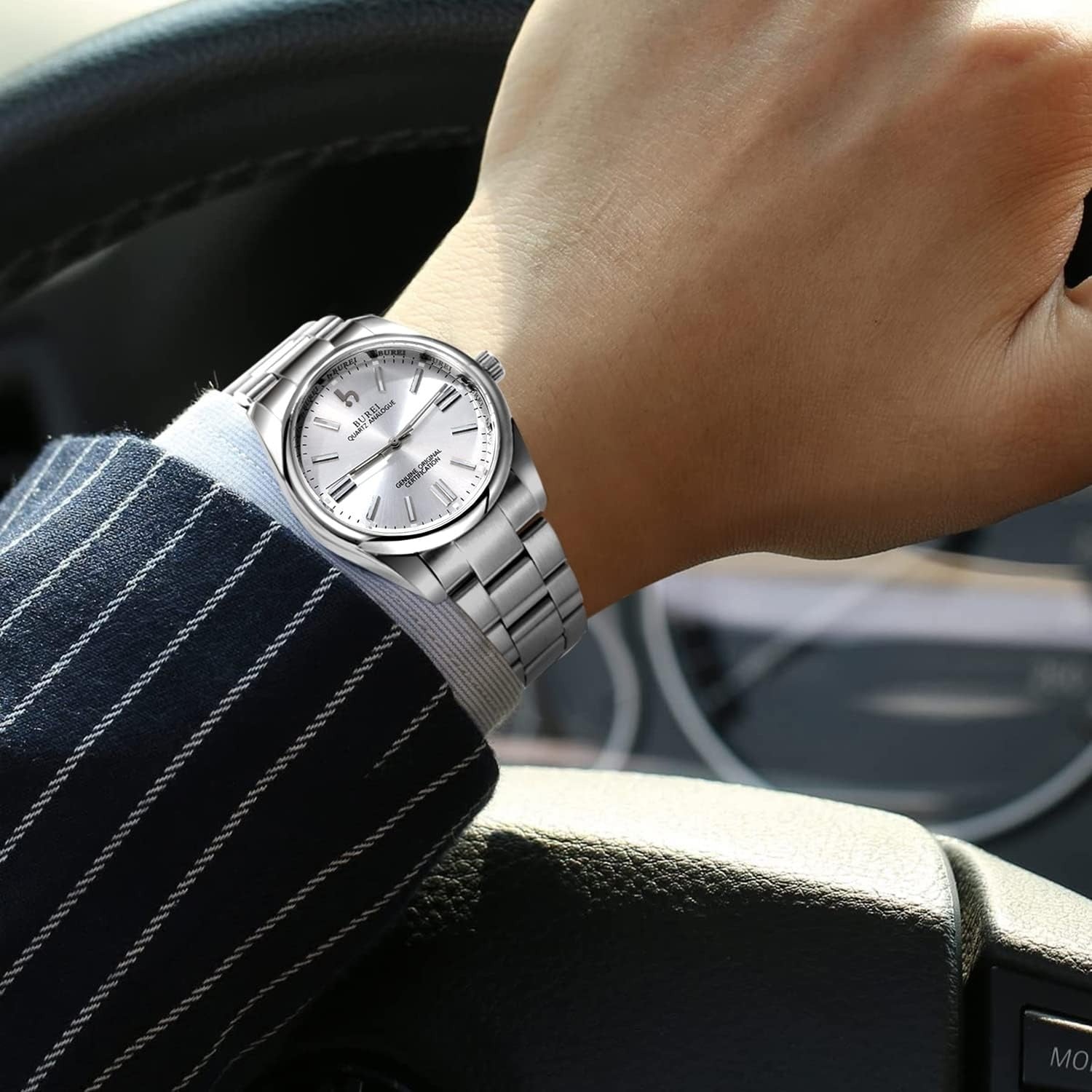 BUREI Men's Stainless Steel Fashion Watch Japan Movement Quartz