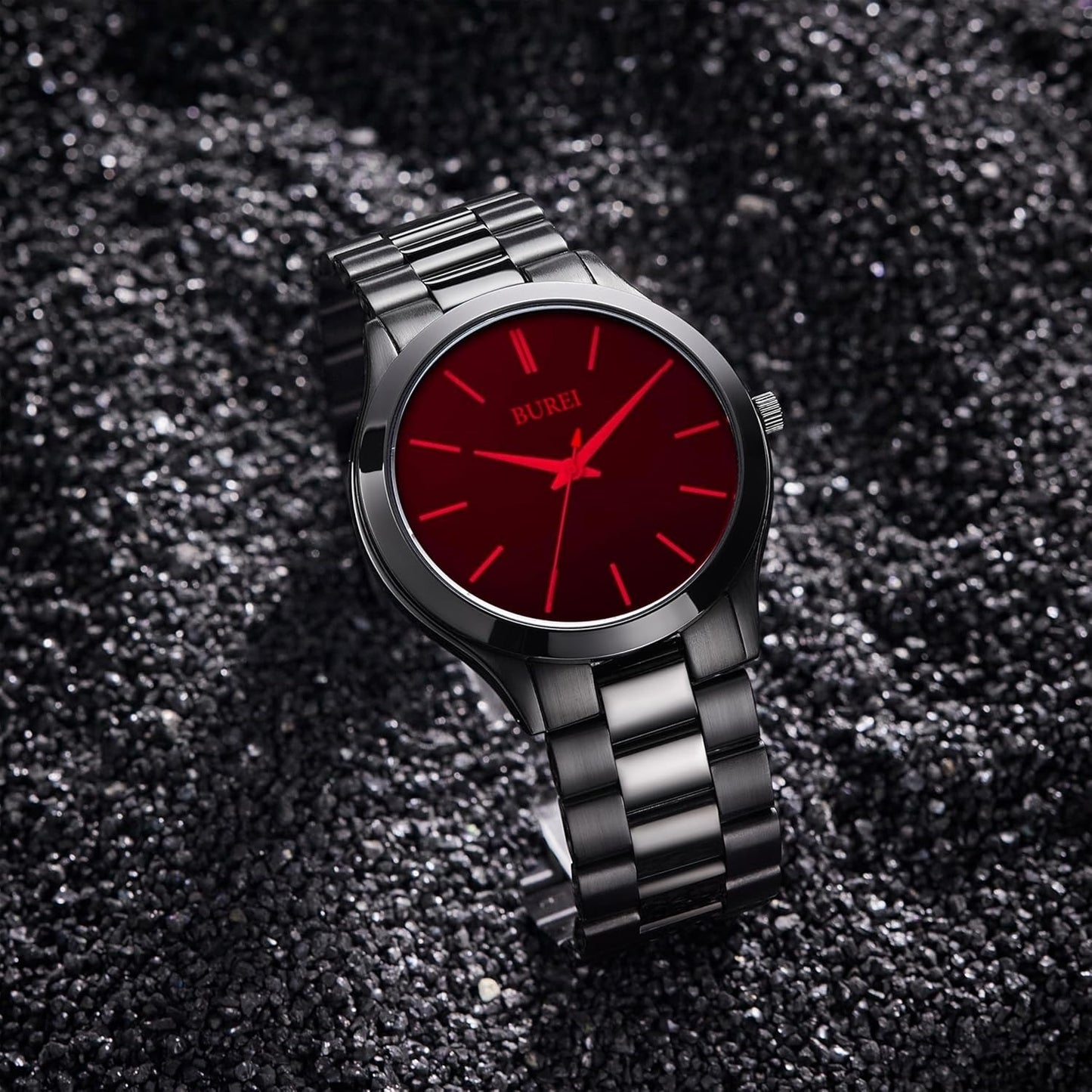 BUREI men's stainless steel fashion business watch japanese movement quartz watch men's 41mm luxury round watch