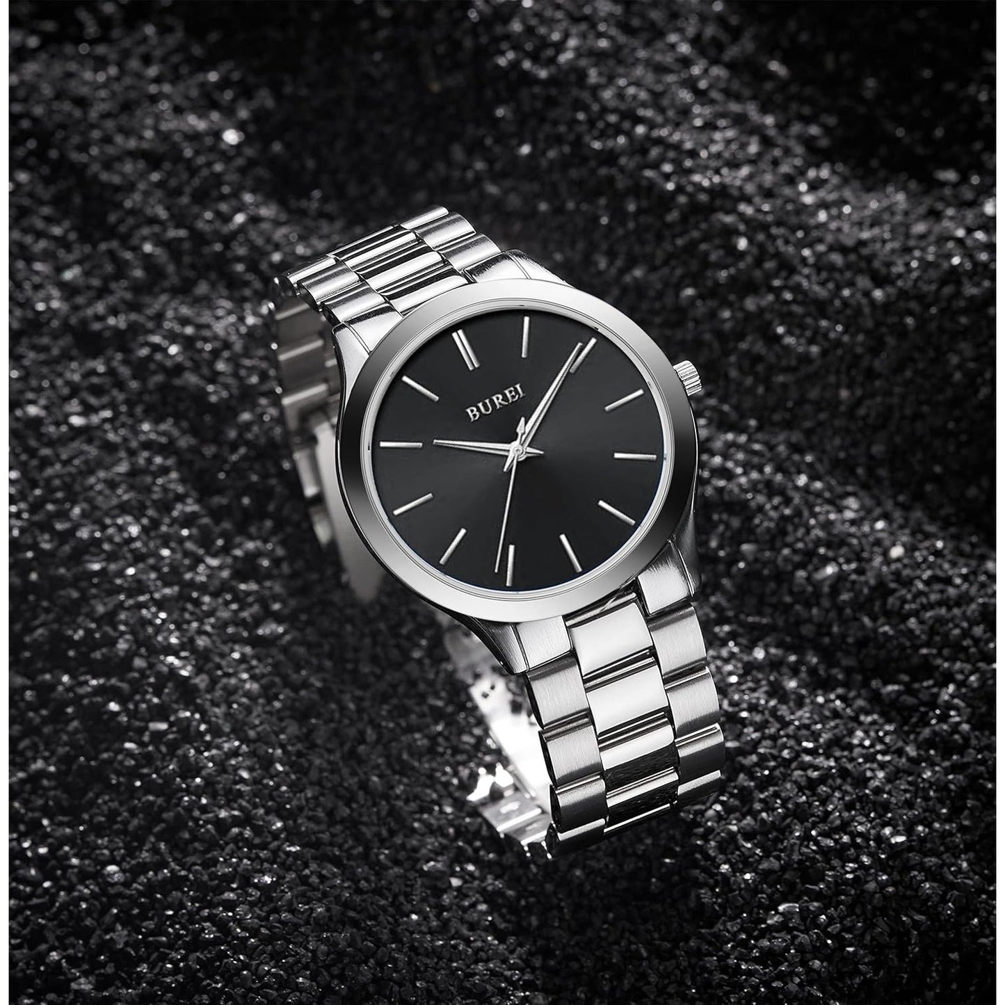 BUREI men's stainless steel fashion business watch japanese movement quartz watch men's 41mm luxury round watch