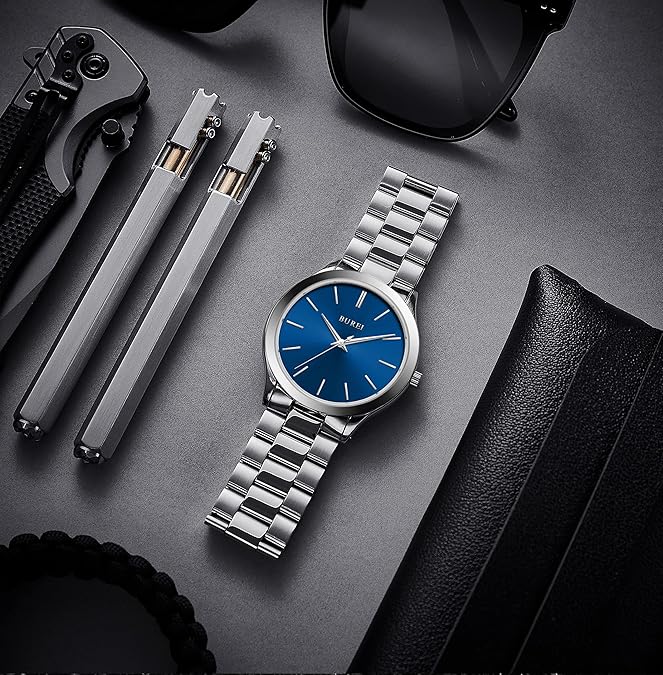 BUREI men's stainless steel fashion business watch japanese movement quartz watch men's 41mm luxury round watch